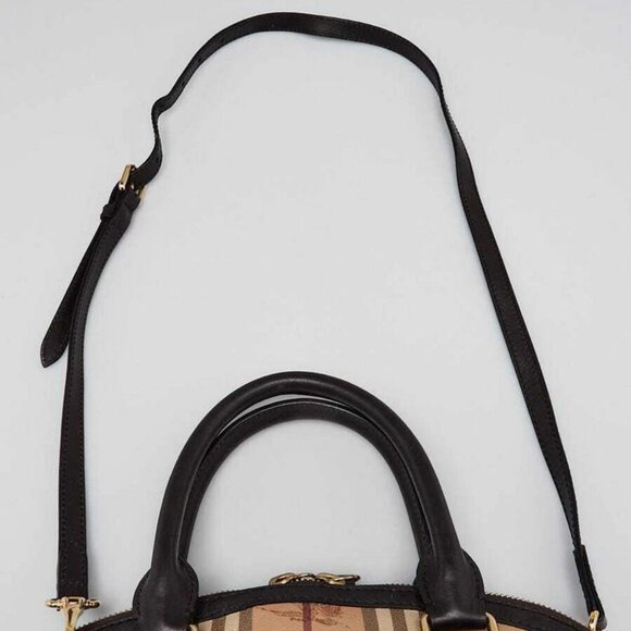 Burberry Haymarket Canvas/Chocolate Leather Small Orchard Bowling Bag - Picture 5 of 12